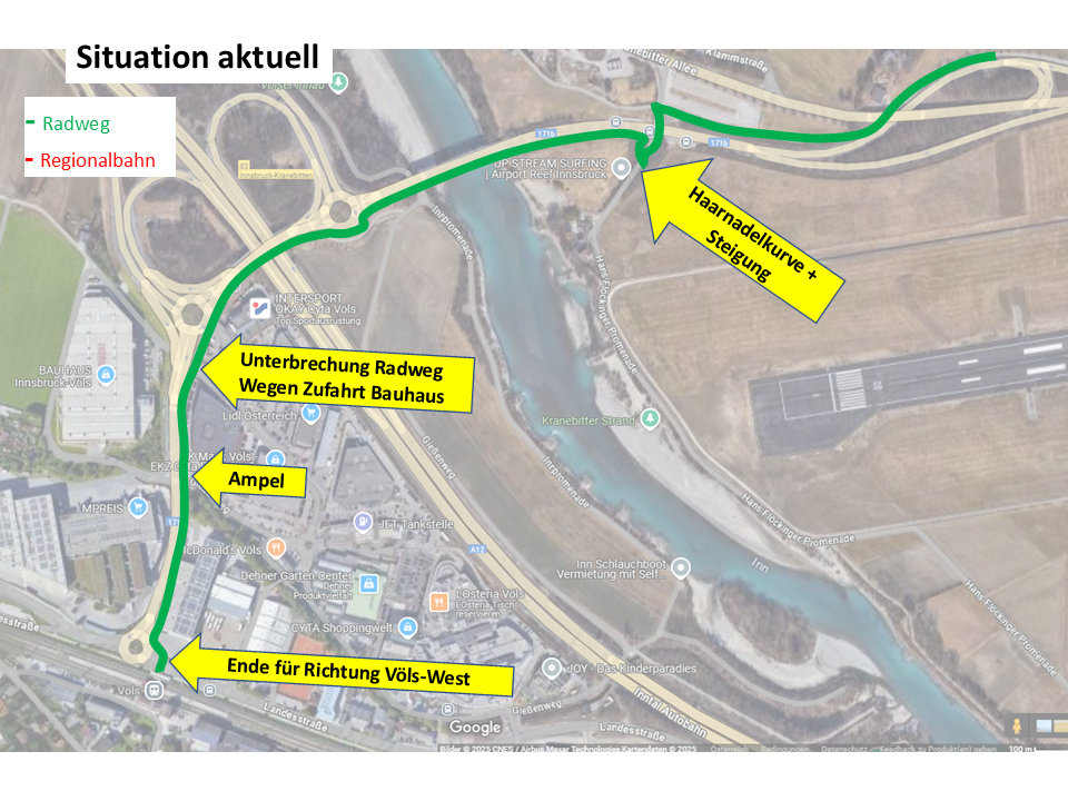 Ist Situation Geh-Radweg Völs Bahnhof Innsbruck Kranebitten