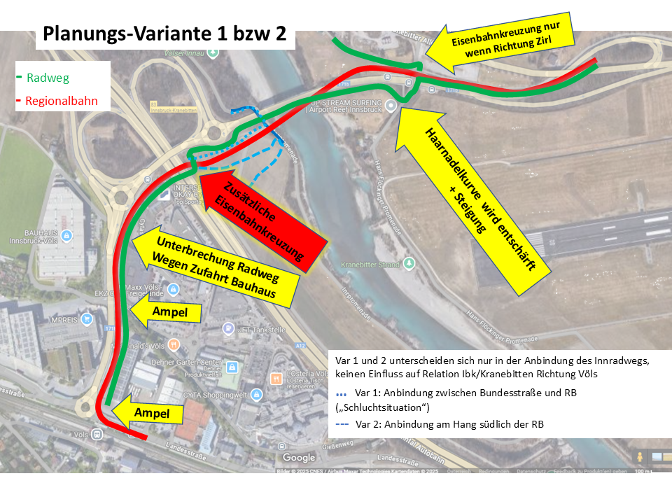 Planungsstand Variante 1+2 mit beschrankten Bahnübergang